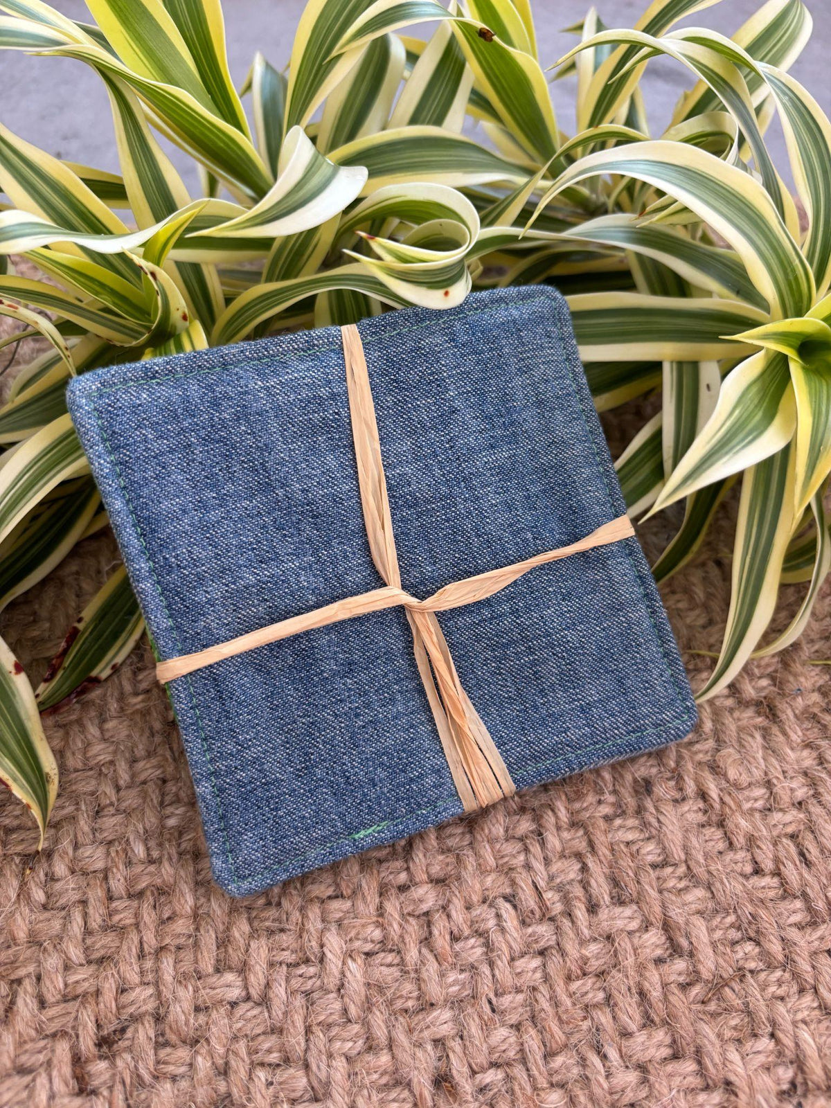 Medium Hand-sewn 2 Piece Coaster - Set 36, pattern 36A: denim back