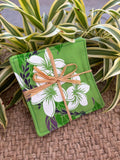 Medium Hand-sewn 2 Piece Coaster - Set 36, pattern 36A: fabric side tied with a lauhala twine bow