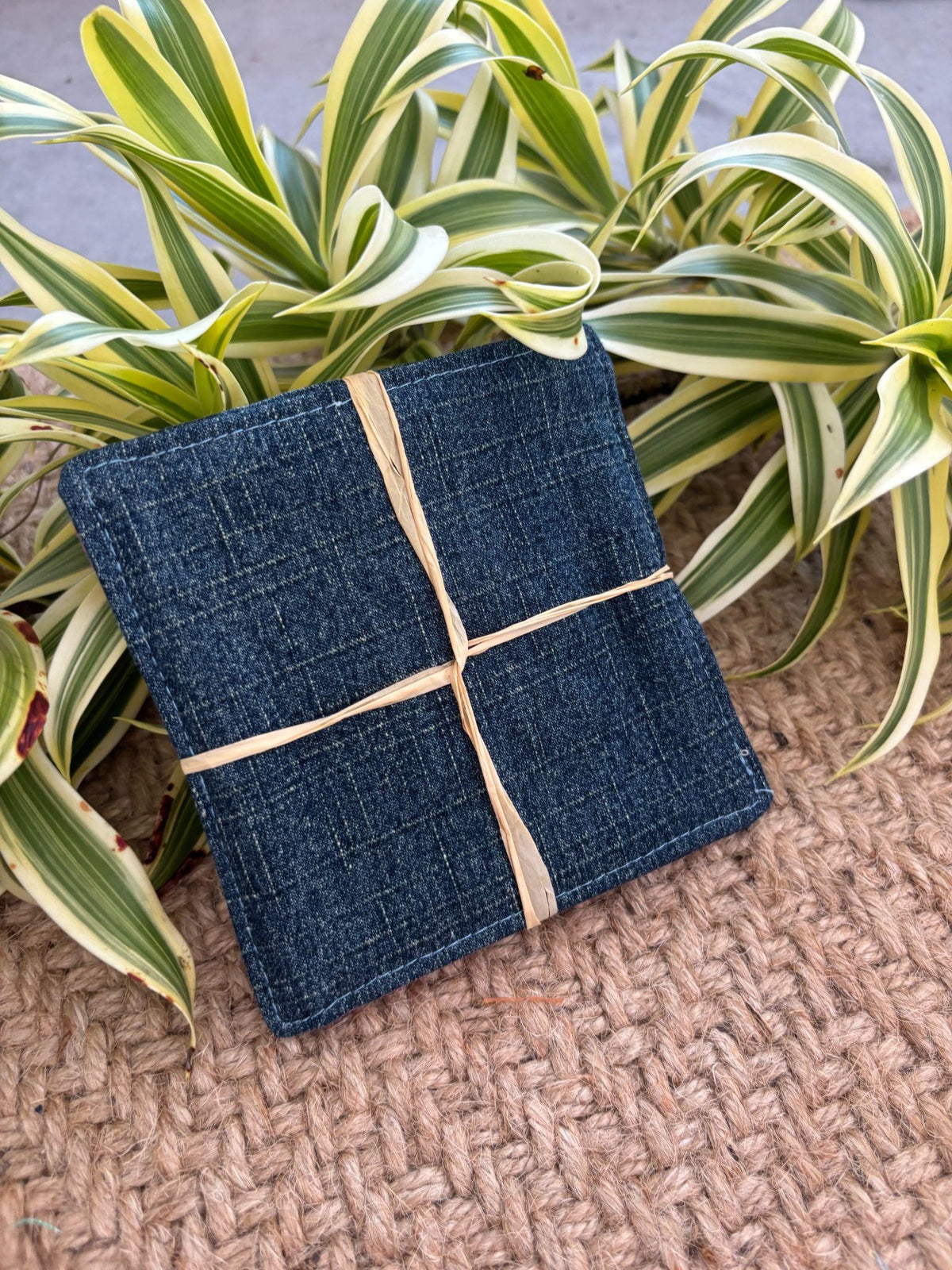 Medium Hand-sewn 2 Piece Coaster - Set 37, pattern 37A: denim back