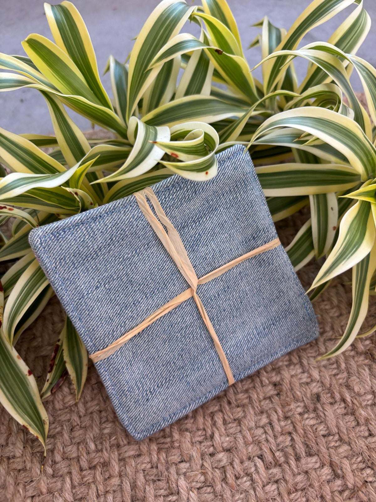Medium Hand-sewn 2 Piece Coaster - Set 37, pattern 37B: denim back