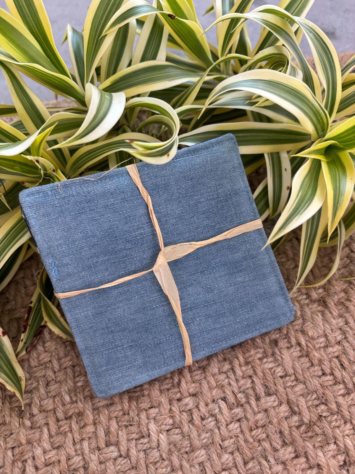 Medium Hand-sewn 2 Piece Coaster - Set 38, pattern 38A: denim back