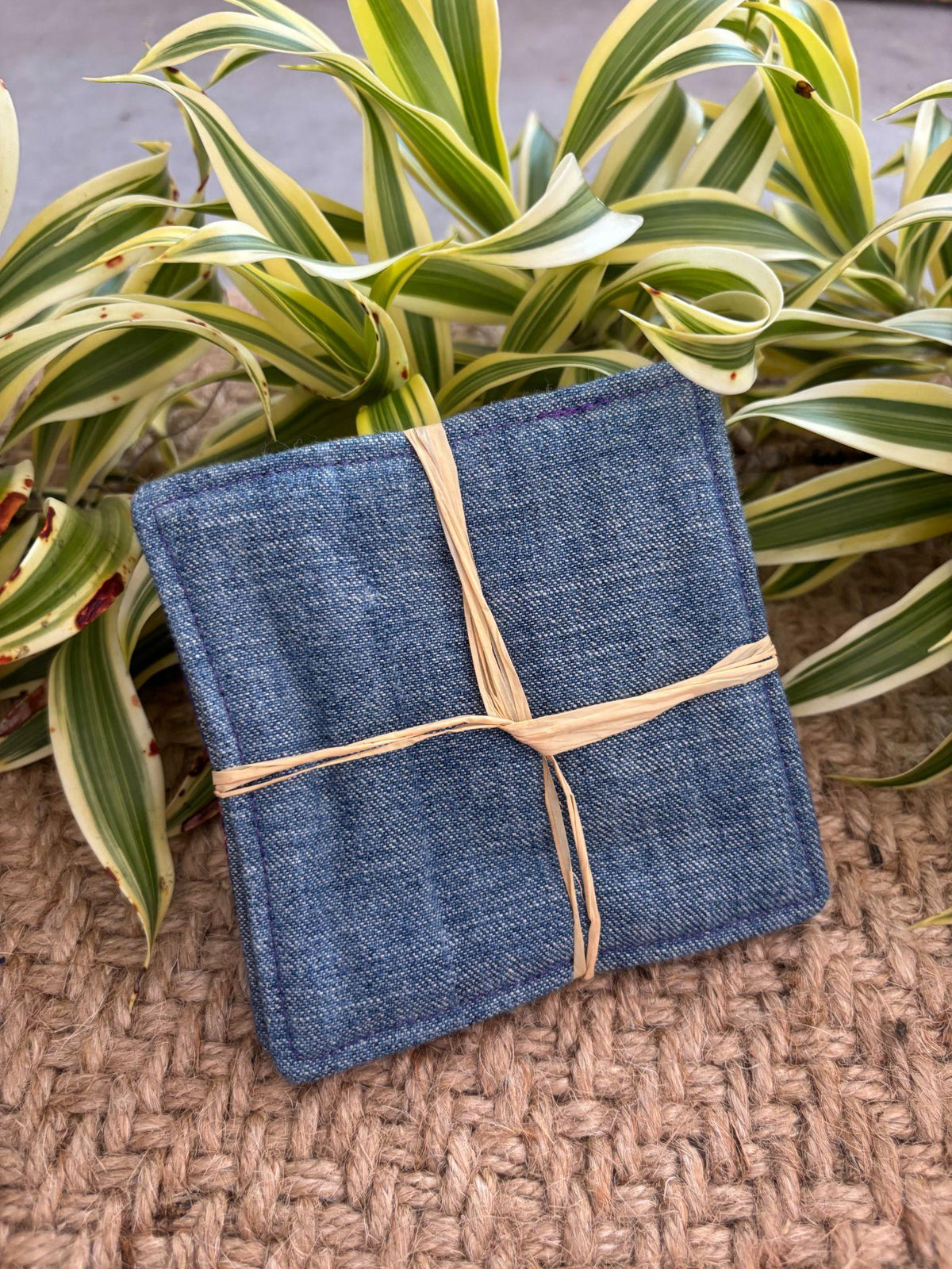 Medium Hand-sewn 2 Piece Coaster - Set 41, pattern 41A: denim back
