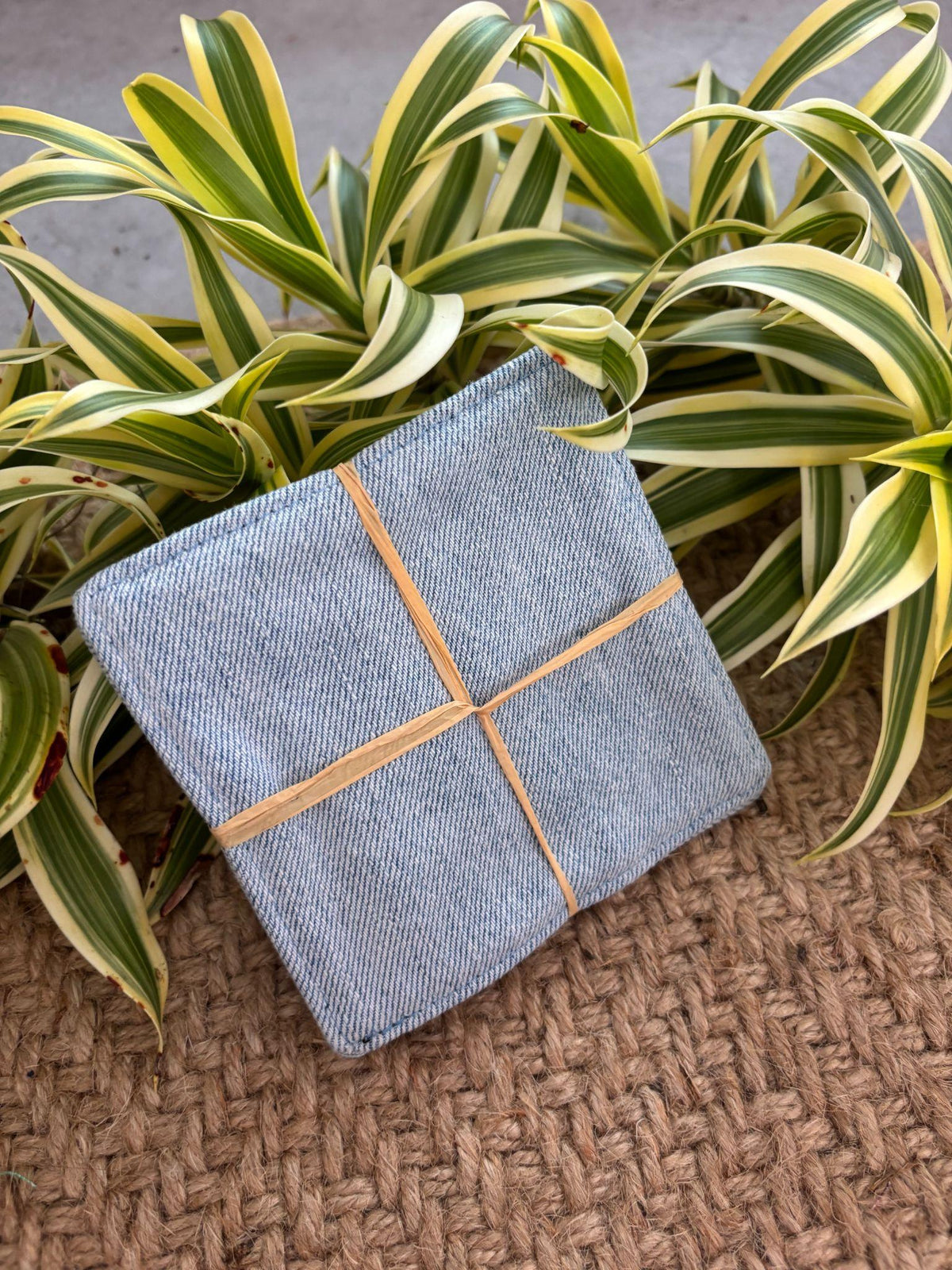 Medium Hand-sewn 2 Piece Coaster - Set 42, pattern 42A: denim back