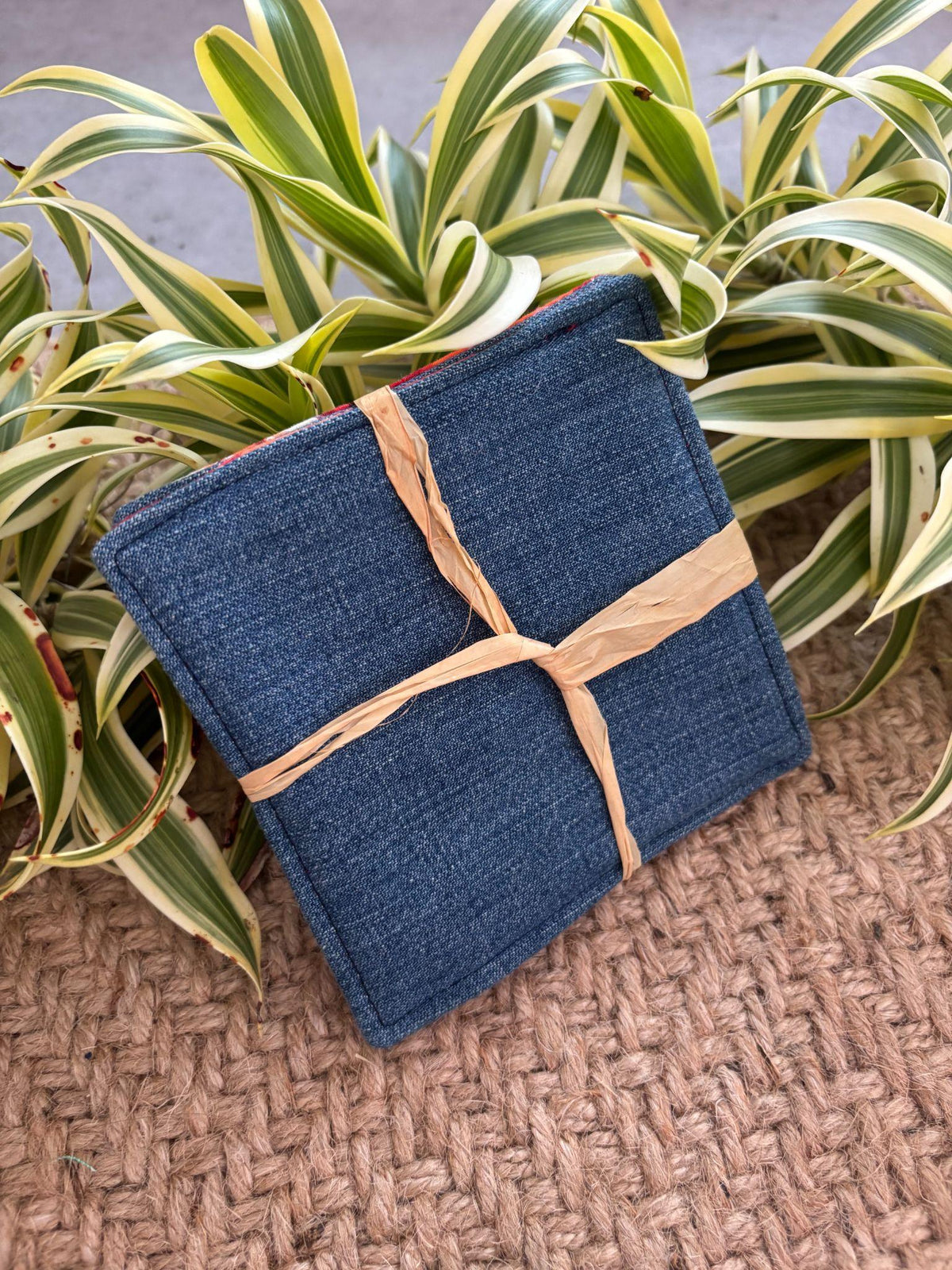 Medium Hand-sewn 2 Piece Coaster - Set 43, pattern 43A: denim back