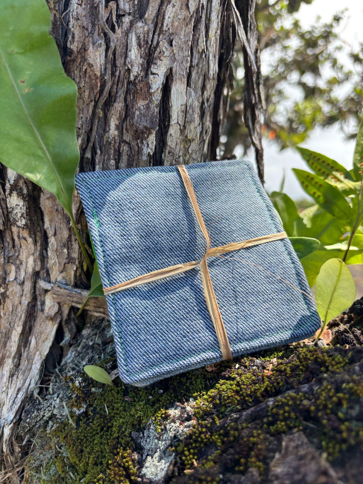 Medium Hand-sewn 2 Piece Coaster - Set 4, pattern 4A: denim back
