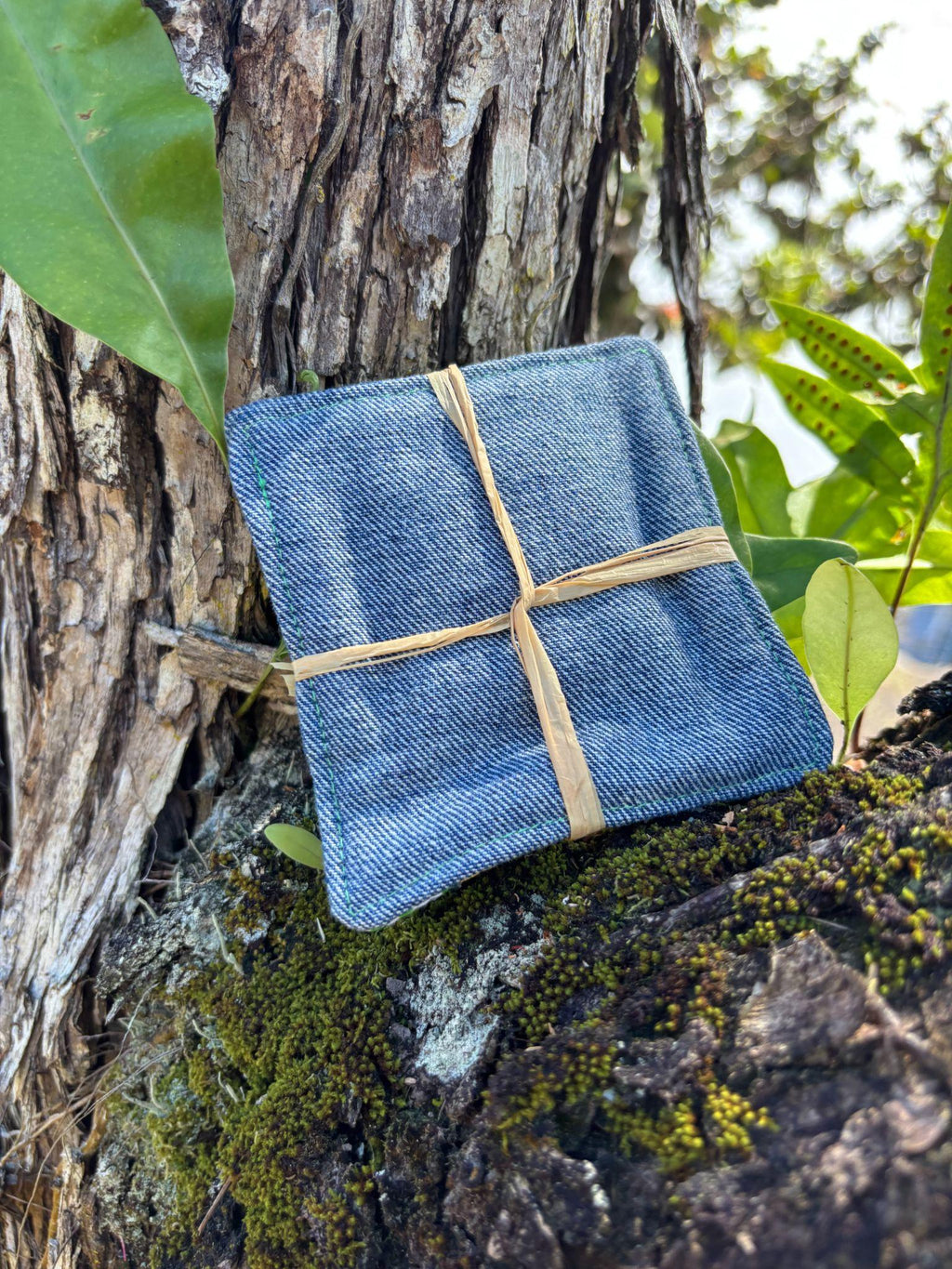 Medium Hand-sewn 2 Piece Coaster - Set 5, pattern 5A: denim back