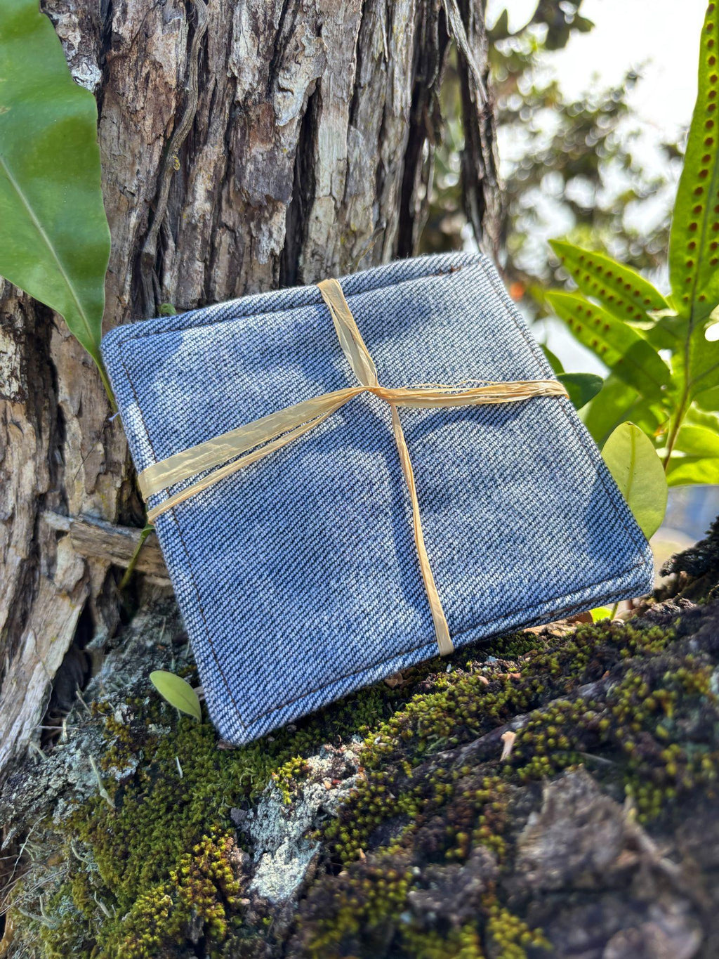 Medium Hand-sewn 2 Piece Coaster - Set 6, pattern 6A: denim back