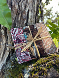 Medium Hand-sewn 2 Piece Coaster - Set 6, pattern 6A: fabric side tied with a lauhala twine bow