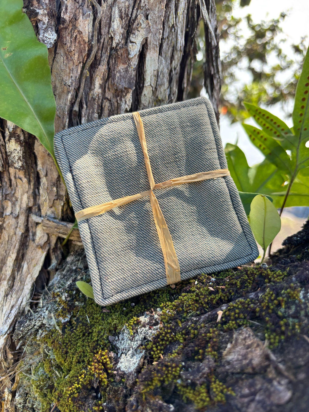 Medium Hand-sewn 2 Piece Coaster - Set 6, pattern 6B: denim back