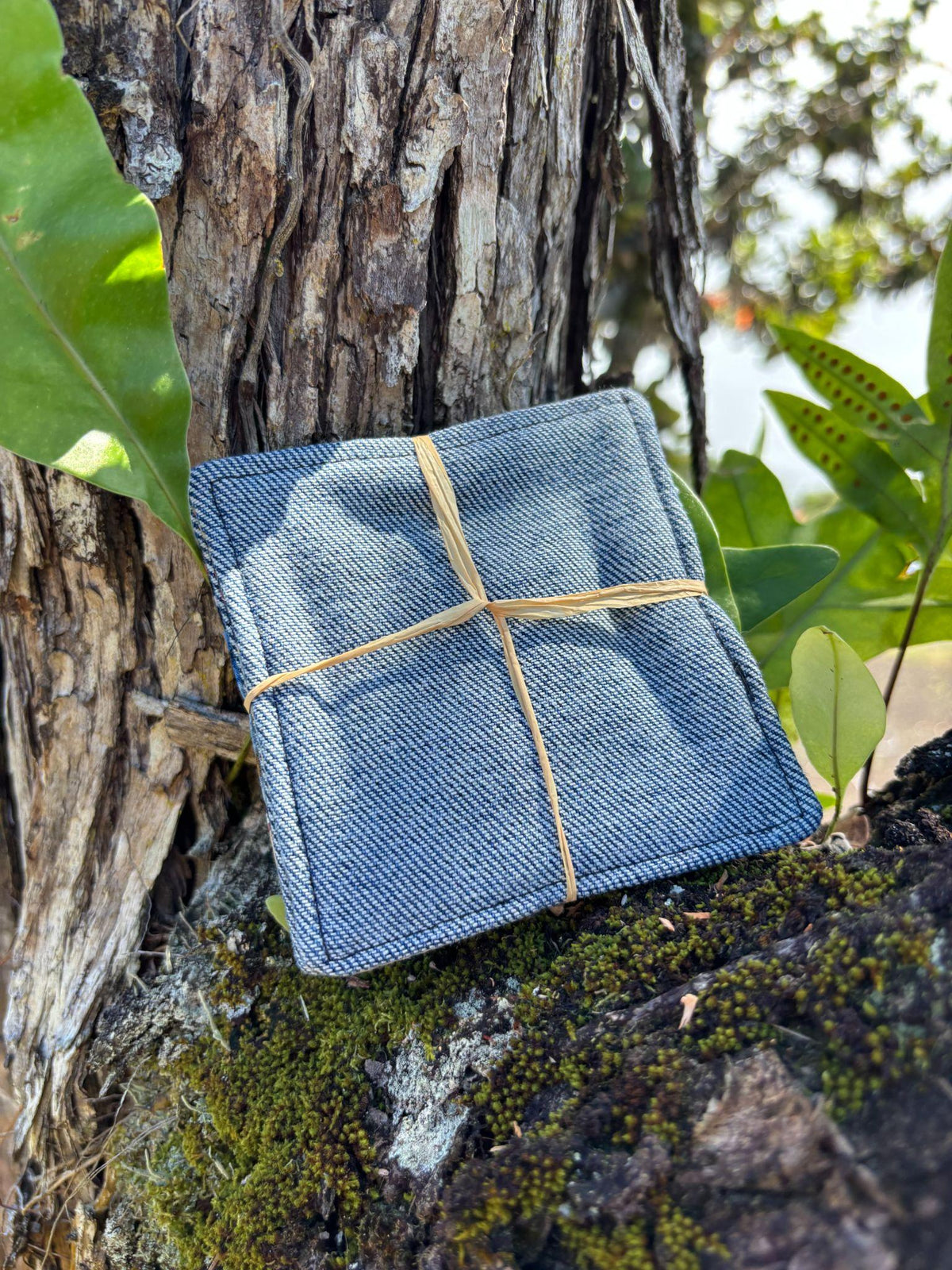 Medium Hand-sewn 2 Piece Coaster - Set 6, pattern 6C: denim back
