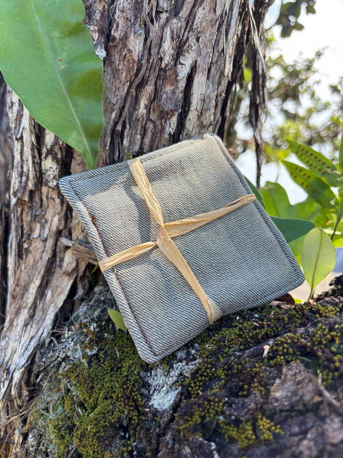 Medium Hand-sewn 2 Piece Coaster - Set 6, pattern 6D: denim back