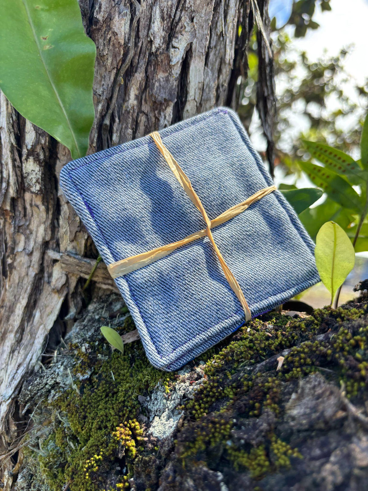 Medium Hand-sewn 2 Piece Coaster - Set 7, pattern 7A: denim back