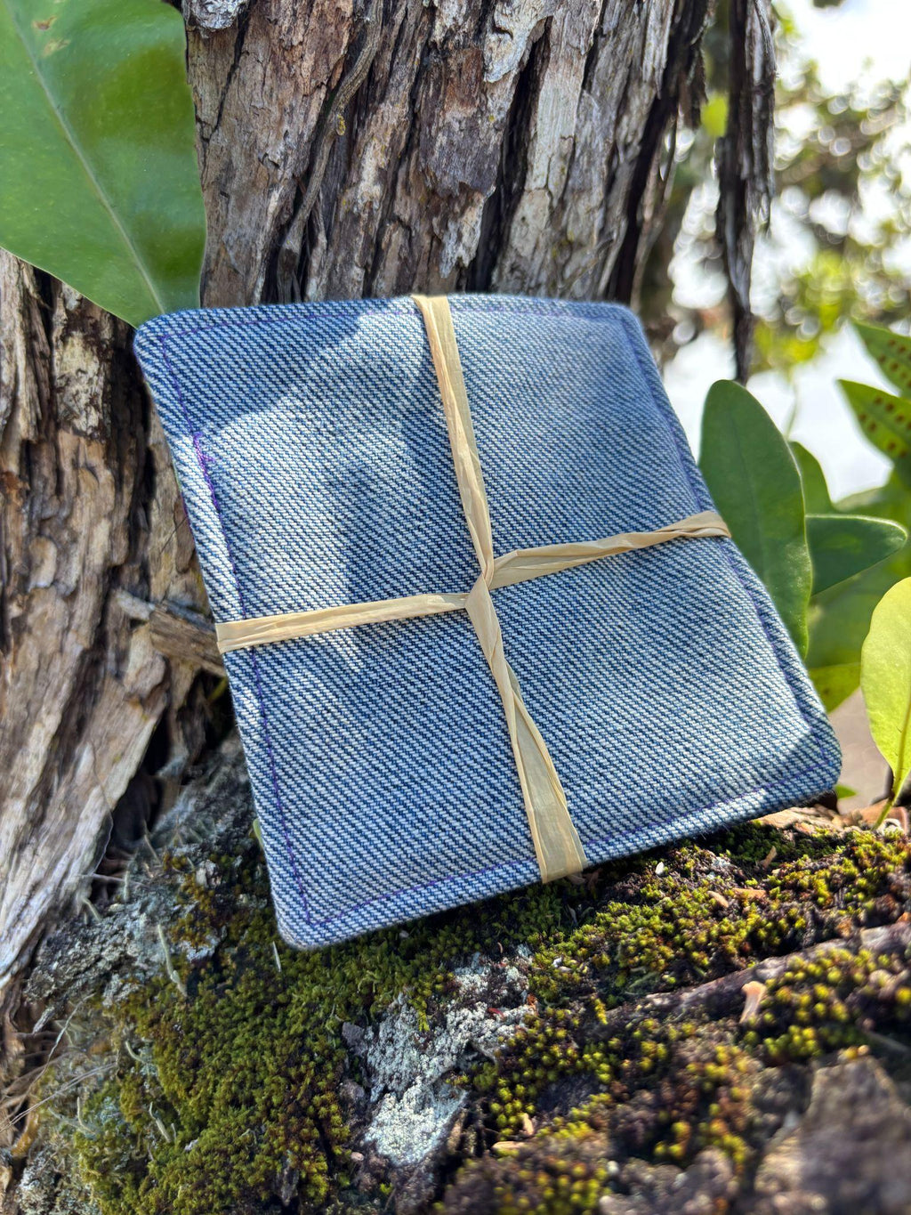 Medium Hand-sewn 2 Piece Coaster - Set 7, pattern 7B: denim back