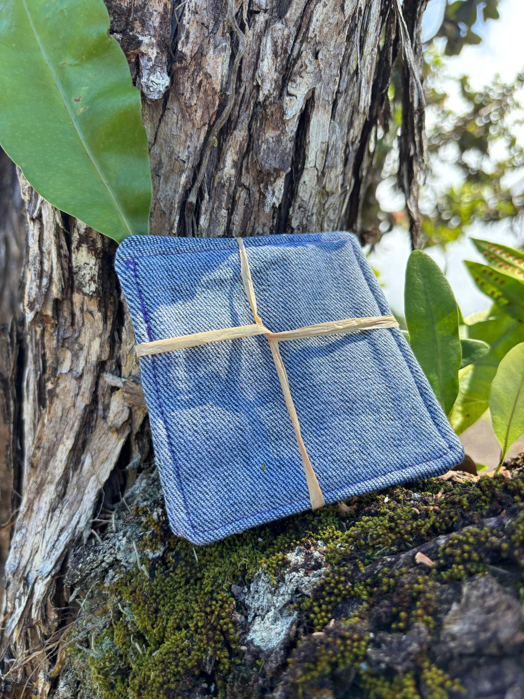Medium Hand-sewn 2 Piece Coaster - Set 7, pattern 7C: denim back