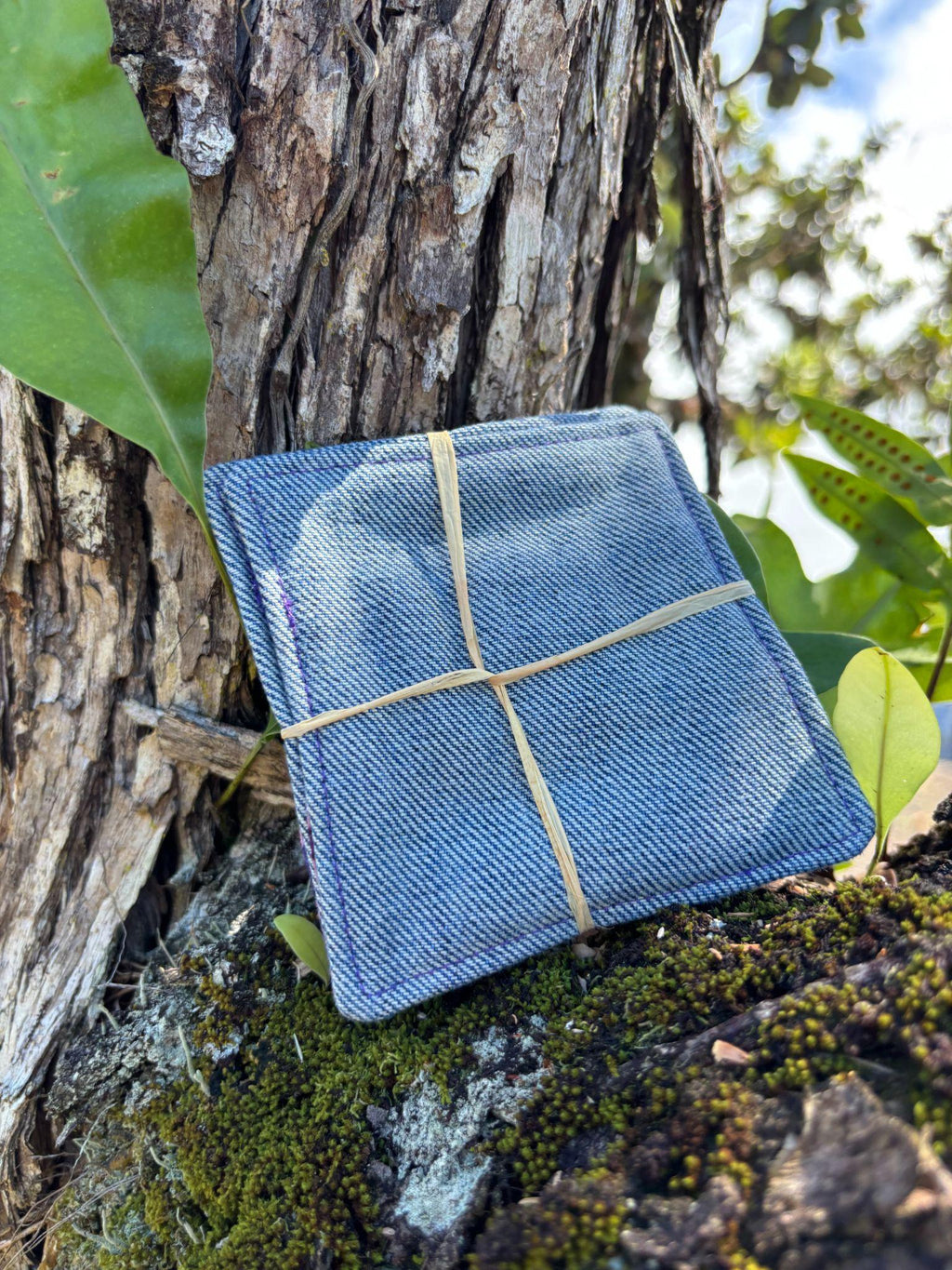 Medium Hand-sewn 2 Piece Coaster - Set 7, pattern 7D: denim back