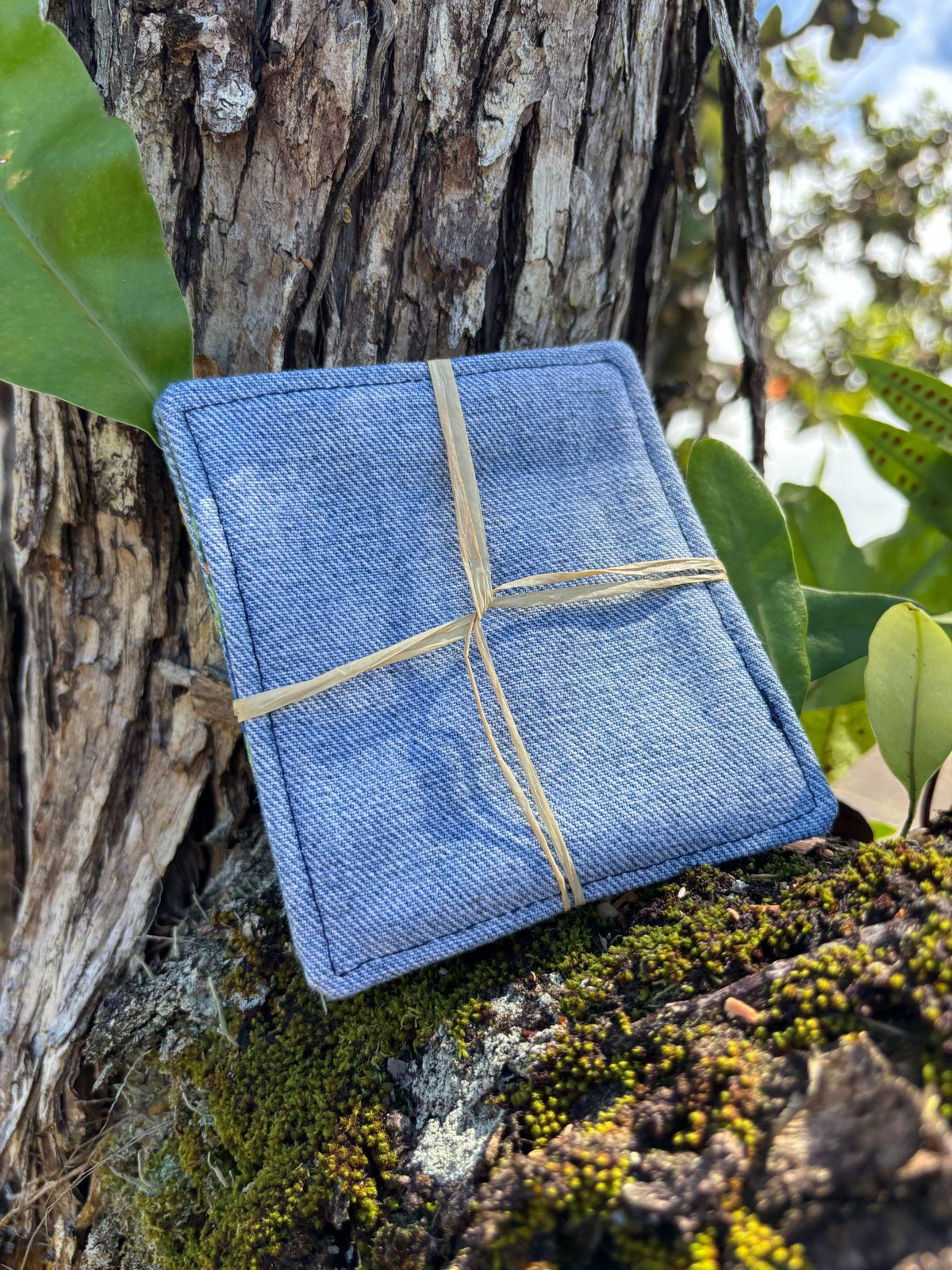 Medium Hand-sewn 2 Piece Coaster - Set 8, pattern 8A: denim back