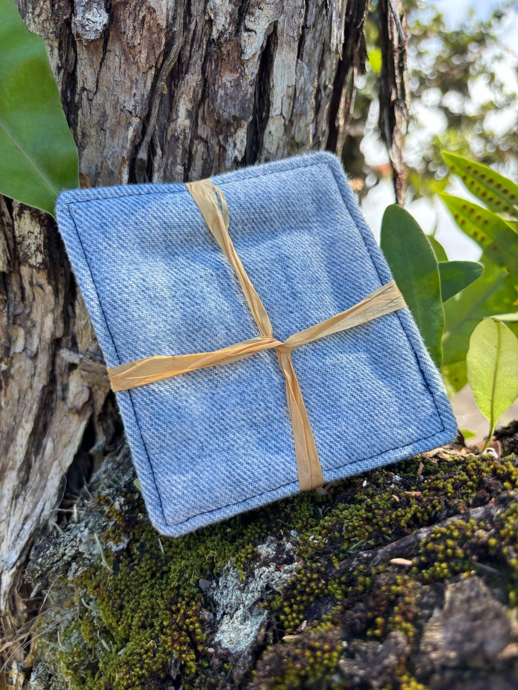 Medium Hand-sewn 2 Piece Coaster - Set 9, pattern 9A: denim back