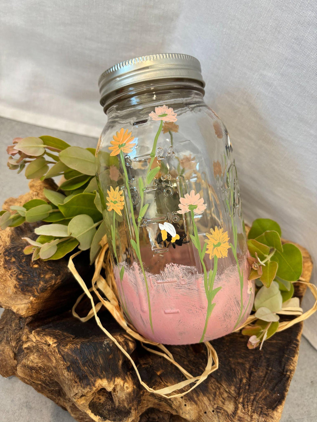 Painted Mixed Daisy & Bee Jar