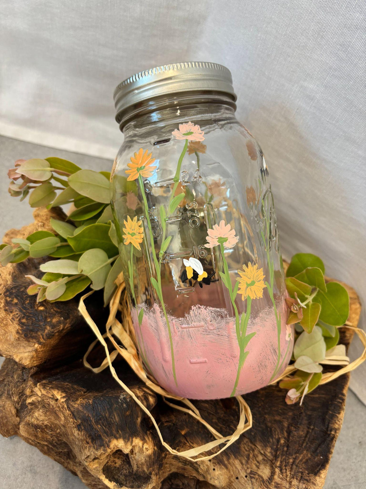 Painted Mixed Daisy & Bee Jar
